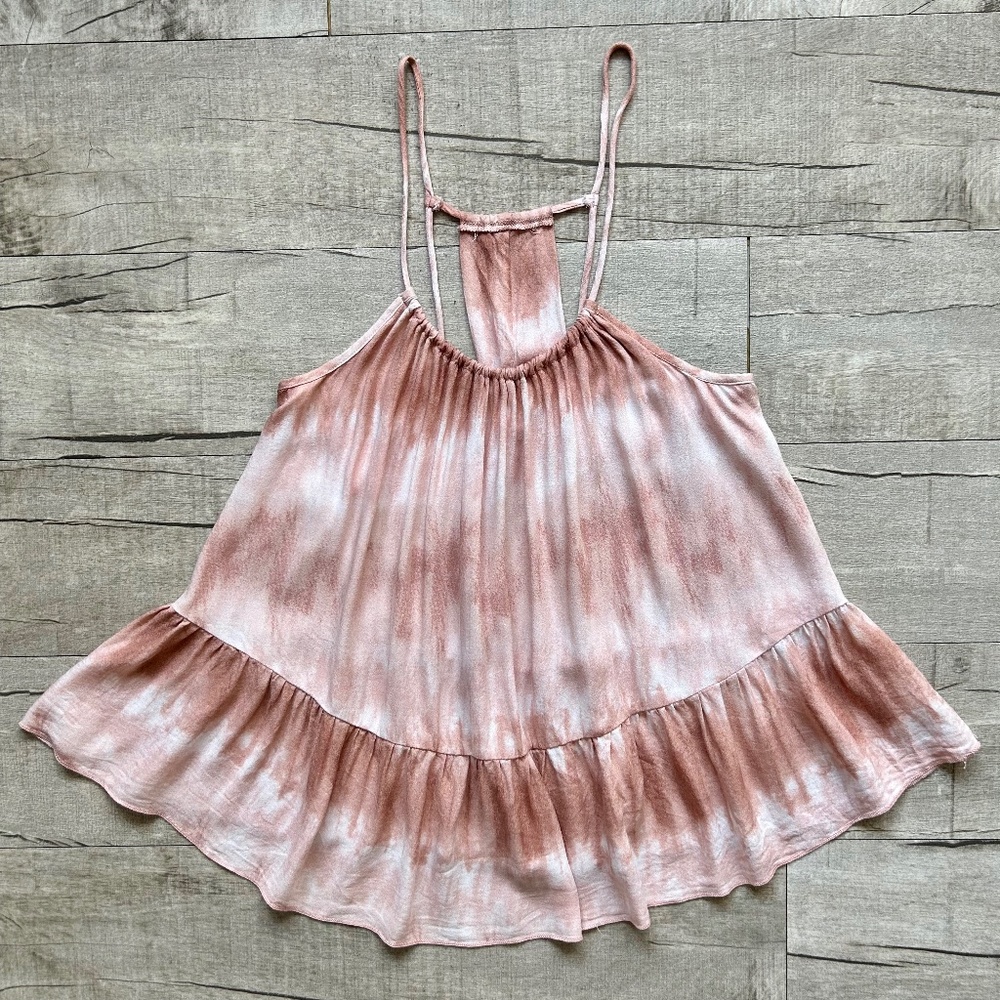 Urban Romantics Pink Tie Dye Strappy Baby Doll Tunic Retro Beach Ombre Y2K S